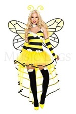 Deluxe Queen Bee Women's Yellow Black Floral Halloween Cosplay Costume Size XL