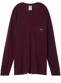 VICTORIA'S SECRET PINK LEOPARD DOG CAMPUS LONG SLEEVE POCKET TEE SHIRT S