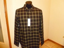 CALVIN KLEIN Black Gray plaid Button Up Casual Shirt Mens S New with 79 tags