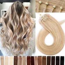 Micro Ring Tips Remy Human Hair Extensions Tips Beads Thick Full Head Highlight