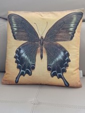 Yellow Cotton Throw Pillow Cover Butterfly Print Zippered 18"x18" NEW