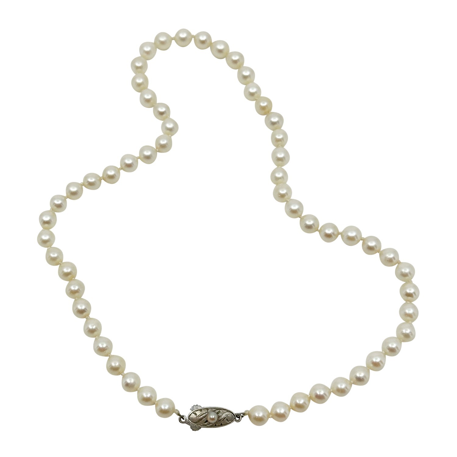 Vintage Choker Akoya Saltwater Cultured Pearl Necklace Sterling Silver Japan 16"