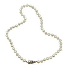 Vintage Choker Akoya Saltwater Cultured Pearl Necklace Sterling Silver Japan 16"