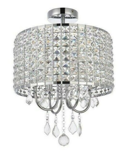 Round Crystal Shade Flush Mount 4 Light Dining Room Bedroom or Bathroom Lighting - Picture 5 of 9