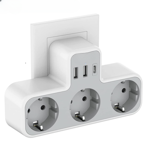 EU Plug Power Strip with 3 AC Outlets+2 USB Ports+1 Type C 6 in 1 ...