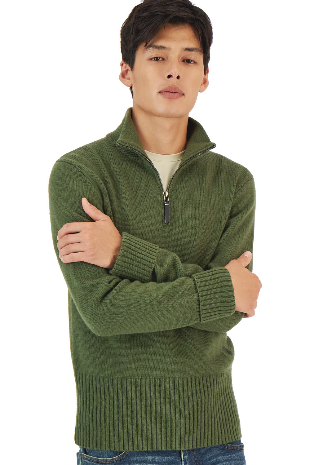 Мужской шерстяной свитер Crwth Hillclimber из смеси шерсти небольшого размера оливкового цвета - 225 новозеландских долларов