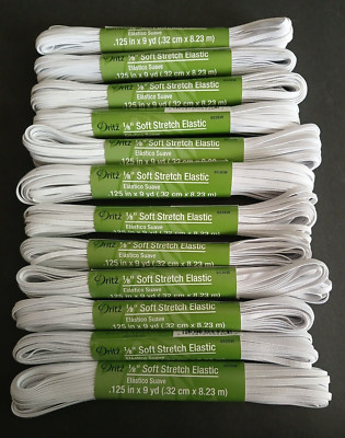 Dritz Prym 1/8  White Soft Stretch Elastic 12 Packs of 9 Yards Each #9536 New
