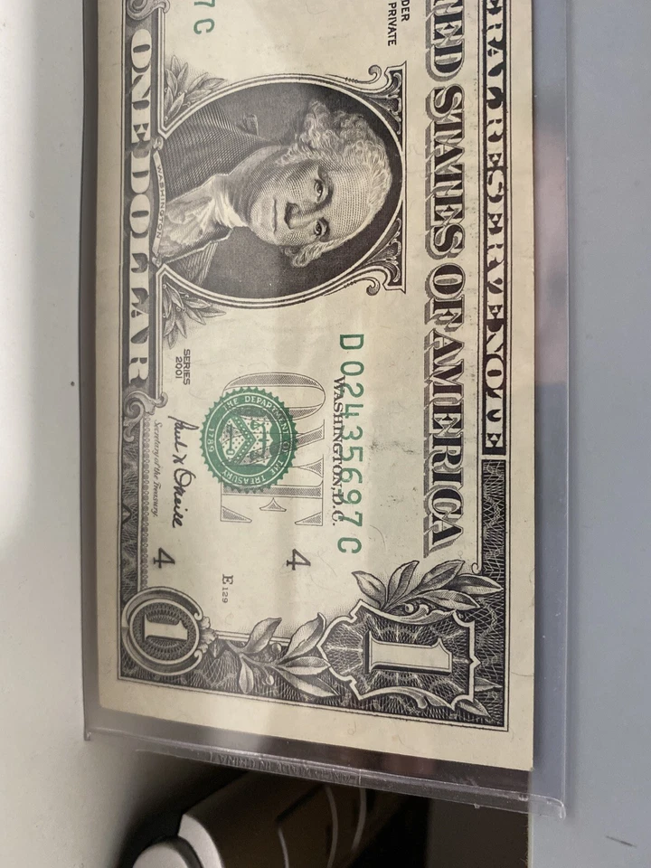 Error 2001  $1 《Seal  Down & Over Ink Back Laddar Note D02435697C Super Rare！ - Image 2 of 4