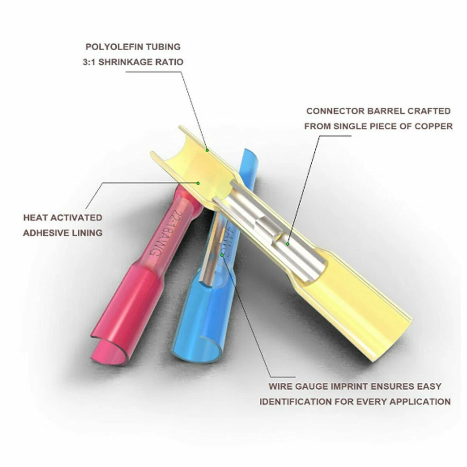200pcs Assortment Heat Shrink Butt Wire Splice Connectors Set Crimp Terminal Kit - Image 4 of 4