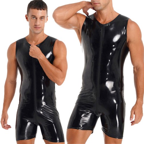 Men's Latex Wetlook Catsuit Wrestling Singlet Leotard Bodysuit Jumpsuit Clubwear eBay