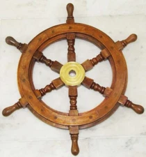 Nautical Decoration Rudder Wall Hanging Wood Collectible Boat Ship Wheel 18" 