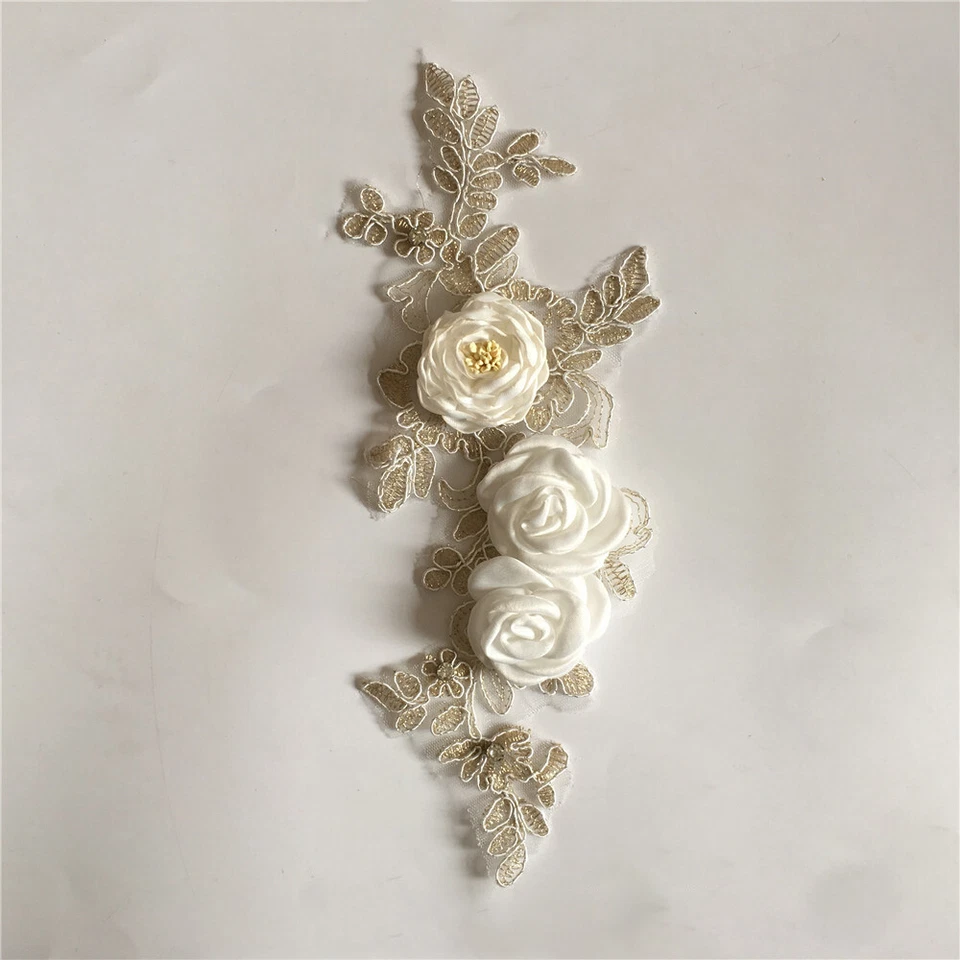 1Pcs Hollow Lace Patches 3D Flower Decor Clothes Wedding Dress Sewing Applique - Image 2 of 4