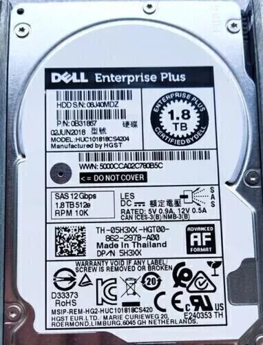 New 5H3XX 05H3XX DELL Plus 1.8TB 10K SAS 12G 2.5'' HDD