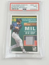 2019 PANINI DONRUSS BASEBALL CHRISTIAN YELICH #MM-CY MAJESTIC MATERIALS PSA 9