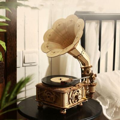 ROKR Hand Crank Classic Gramophone Model 3d Wooden Puzzle DIY Building Toy
