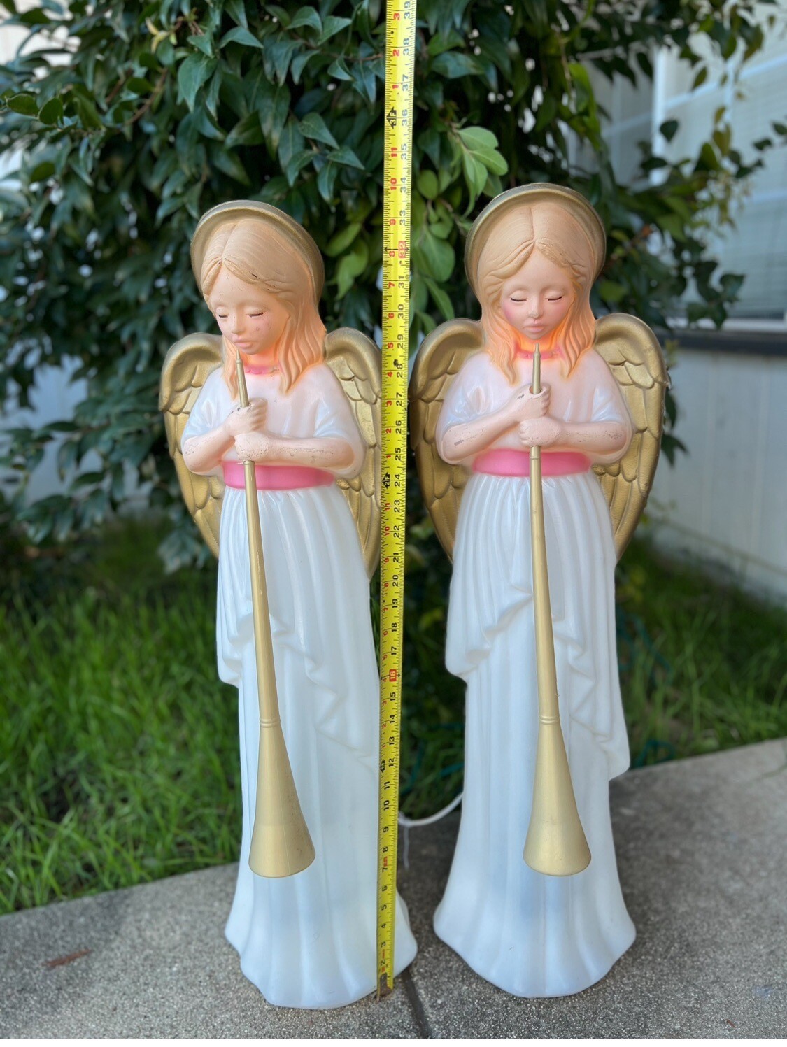 TPI Angel Choir Trumpet Nativity Pair Of Blow Mold 34" Christmas With
