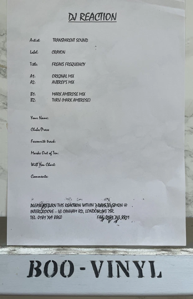 Transparent Sound - Freaks Frequency Remixed Rare 12” Techno Vinyl Record EX CON - Image 4 of 4