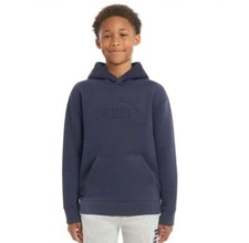 PUMA Youth Fleece Logo Pullover Hoodie Sweatshirt Navy XS 5/6
