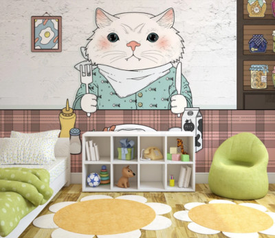 3D Cartoon Cat Wallpaper Wall Mural Removable Self-adhesive 859