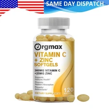 Vitamin C & Zinc Capsules Complex Supplement Vegetarian 360mg 120 Capsules