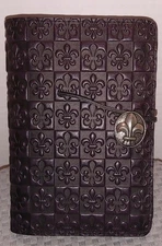 Oberon Design Brown/Chocolate Leather Journal Writing Pad-FLEUR de LIS in Orchid