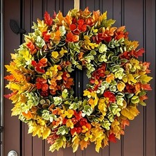 Artificial Fall Flower Wreath Autumn Foliage Front Door Christmas Home Decor