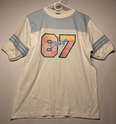 Vintage 80s Class of 87 Blue and White Jersey Style Ringer Shirt T-Shirt USA