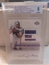 2001 upper deck jersey autograph Jonny unitas beckett 8