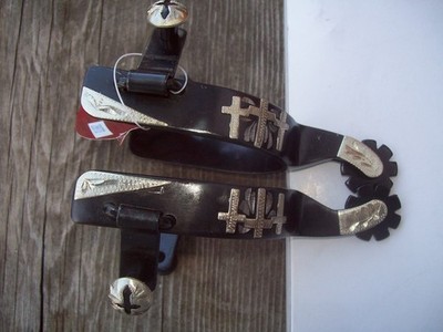 Showman  Black Steel 3 Cross design engraved silver accents