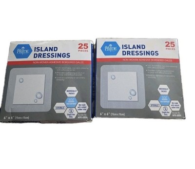 Med Pride Island Dressing 6x6 Sterile (Lot Of 2) 50 Dressings Waterproof Sterile