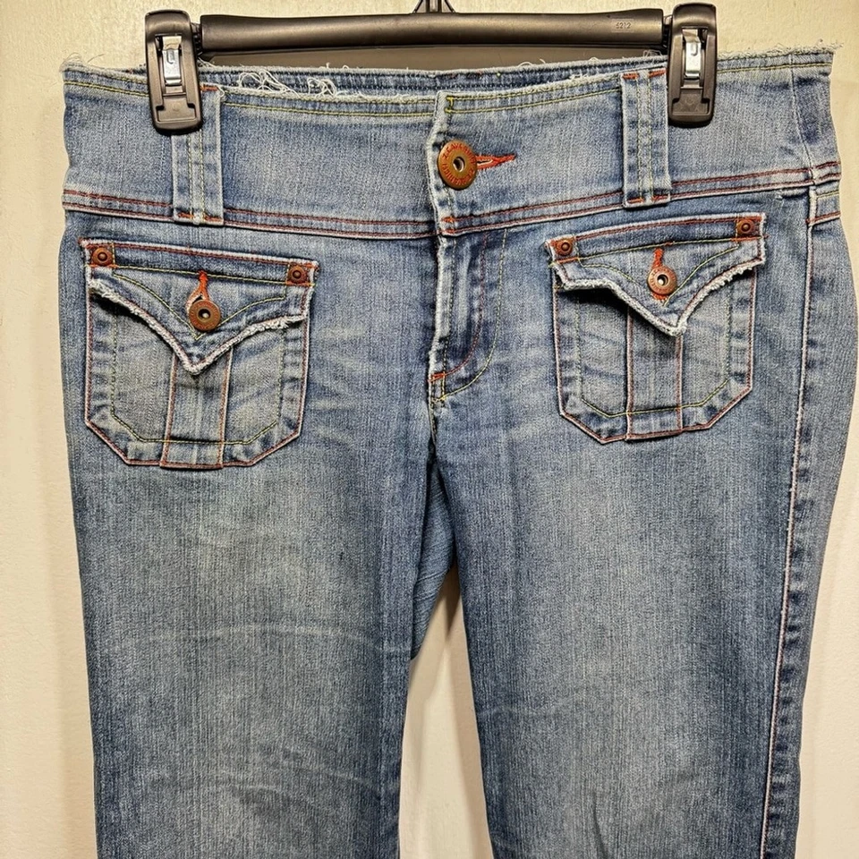 Z.Cavaricci Vintage Y2K 90s Denim Flare Jeans Front & Back Button Flap Pockets - Image 2 of 4