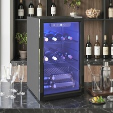 68L Wine Cooler, 24 Bottle Wine Fridge with Glass Door, LED Light, Black
