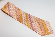 Cravatta Missoni in seta arancio rosso bianco ondulato a zig zag