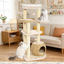 44.8In Gothic Cat Tree, Black Cat Condo Cats Tower with Coffin Bed Sisal