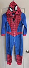 Spiderman Hooded One Piece Full Zip Pajamas Size Medium Kids 8/10