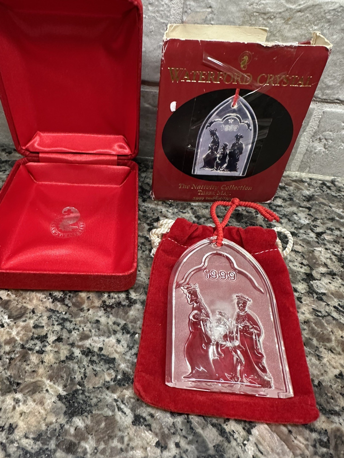 New Waterford Crystal 3 Kings Nativity Glass Christmas Tree Ornament 1999 3.5 Inch