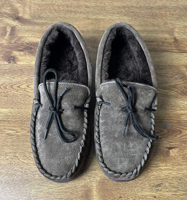 Lamo Men's Moc - Suede - Faux Sheepskin Chocolate Brown Size 10 Medium