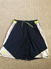 UNDER ARMOUR HEAT GEAR ATHLETIC SHORTS BLUE/WHITE/GREEN YOUTH LARGE