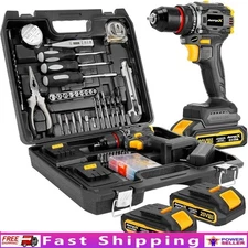 20V Brushless Cordless Drill Tool Set 135Pcs W/ Dual Batteries Home DIY Kit New