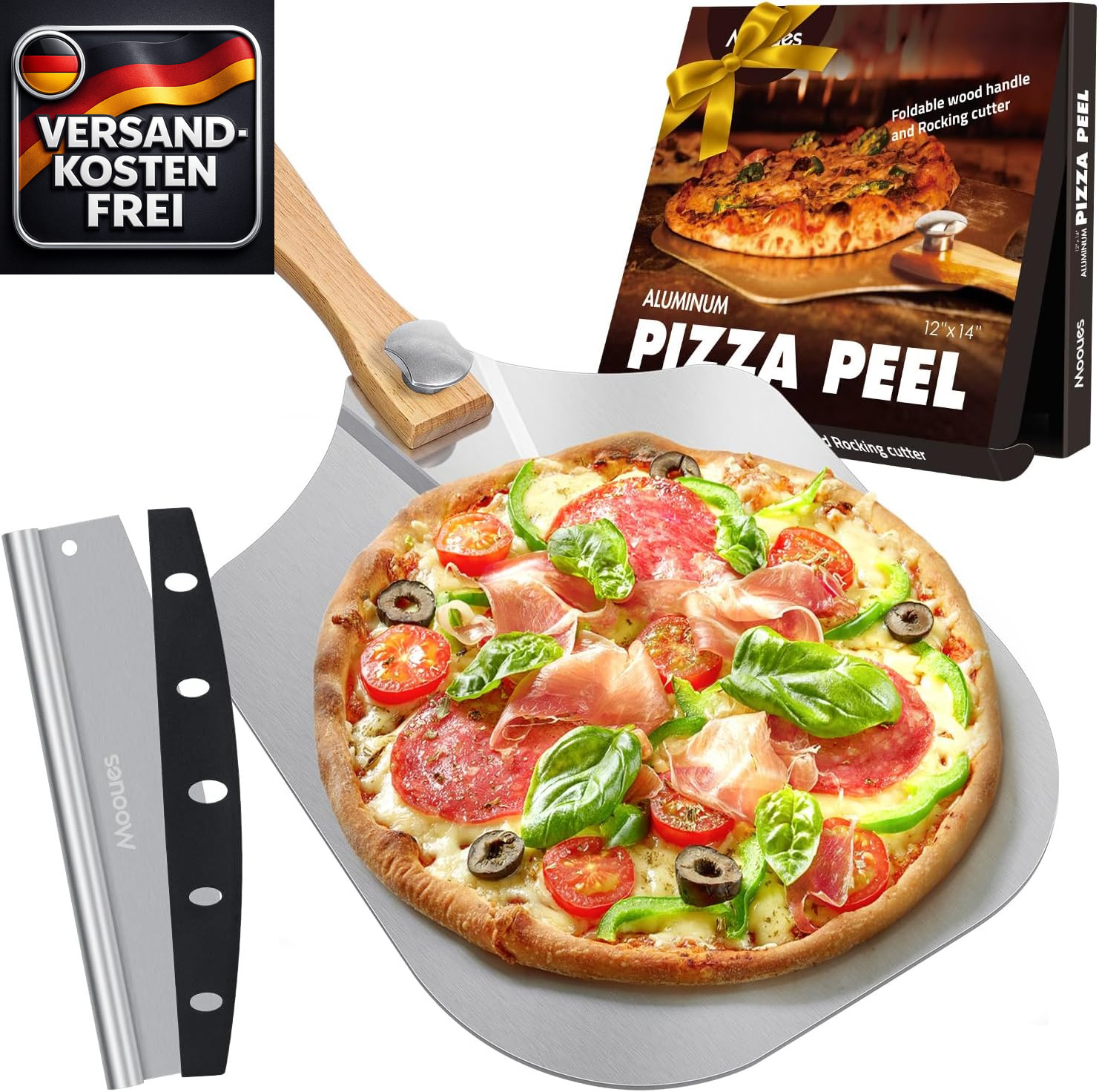 Pizzaschieber Aluminium Faltbar mit Schneidefunktion für Backen und Grillen