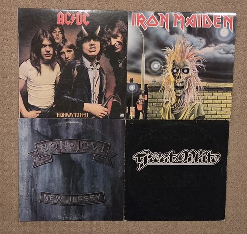 Lot of Hard Rock Heavy Metal Glam vinyl record albums AC/DC Iron Maiden Bon Jovi