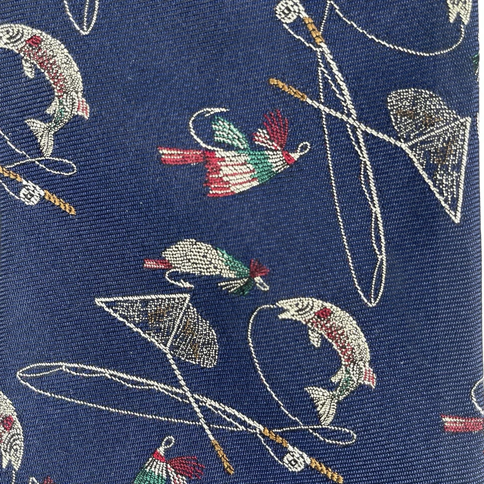 Corbata Jacquard 100% Seda Pesca con Mosca Orvis Años 80 90 De Colección EE. UU. 59.5" X 4" Exterior Foto 4 de 4