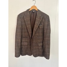 PJ Paul Jones Blazer Wool Blend Men's Small Brown Blue Grid Pattern XC Fast Ship