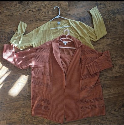 Cardigan bundle open knit rust/yellow fold down collar lightweight Wmns plus 1x