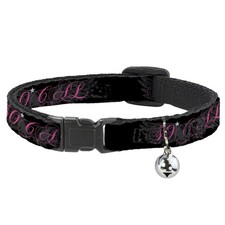 Cat Collar Breakaway with Bell SO CAL Script/Wings Black/Gray/Pink NARROW Fits 8