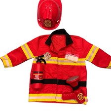 Melissa  Doug Fire Chief Costume Child Ages 3-5 Jacket Helmet Badge Bullhorn