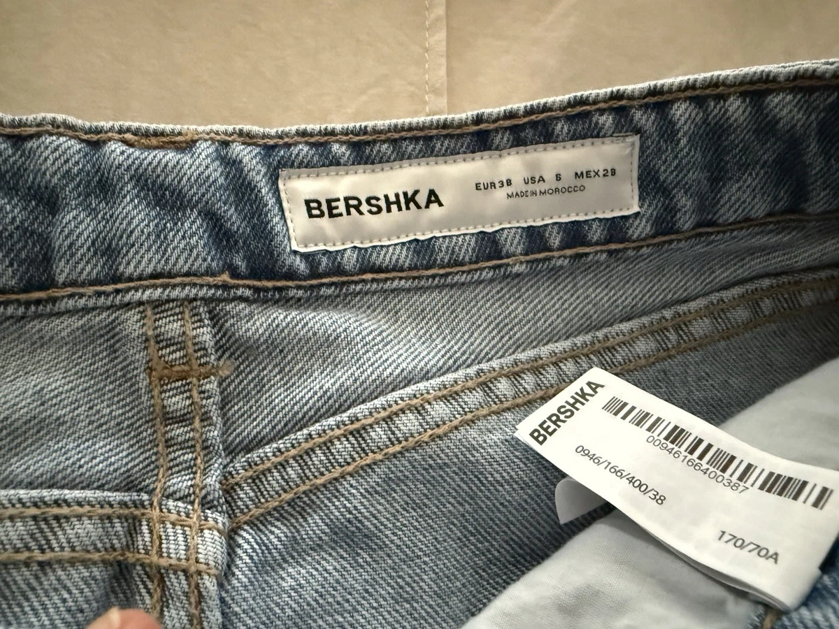 BERSHKA MUJER CLÁSICA AZUL DENIM MINIFALDA EE. UU. Talla 6 EUR 38 5 bolsillos diseño cremallera