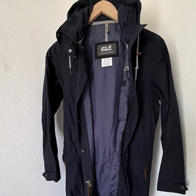Jack Wolfskin Damen Mantel Texapore lang Kapuze blau XS Reißverschluss