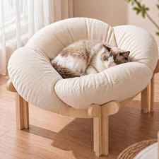 Elevated Flower Cat Bed Wooden Removable Cushion for Indoor Cats Small Dogs