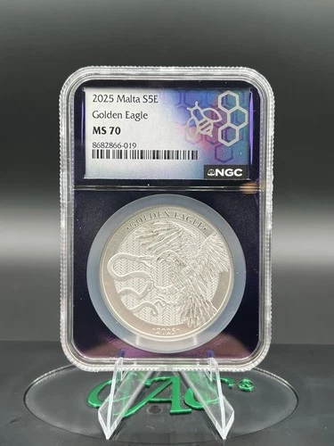 2025 Malta Golden Eagle 1oz 999.9 Fine Silver NGC MS70 Purple Core